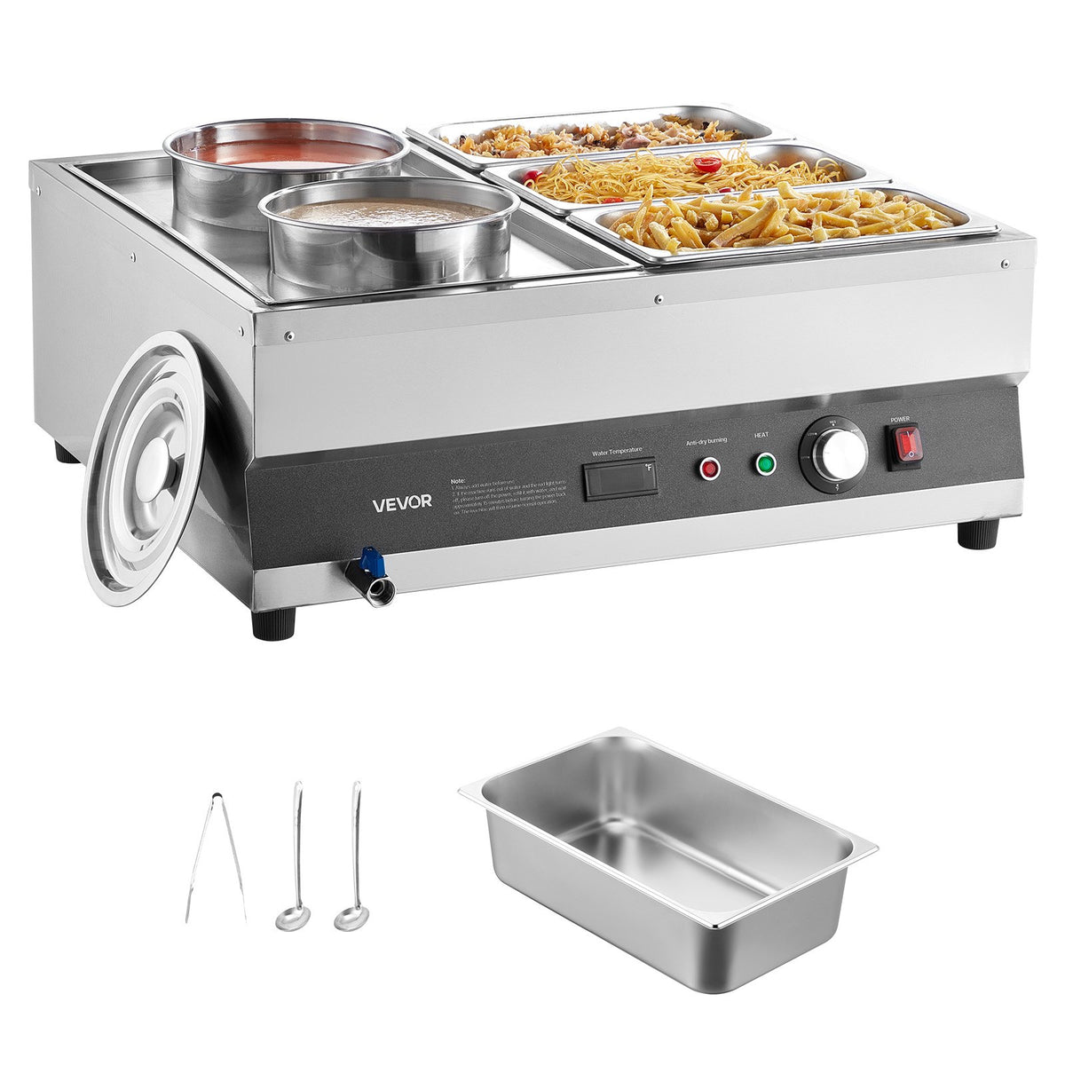 VEVOR Electric Soup Warmer, Two 6.34QT Pots & Three 1/3 Pans, Stainless Steel Commercial Food Warmer with 86~185°F Adjustable Temp, 1500W Bain Marie, Soup Station for Restaurant, Buffet - DSWPSYTGWFPZWT6B9001V1 - view 1