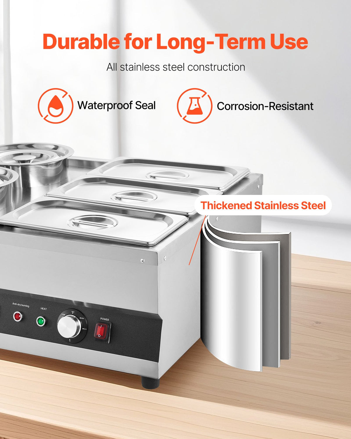 VEVOR Electric Soup Warmer, Two 6.34QT Pots & Three 1/3 Pans, Stainless Steel Commercial Food Warmer with 86~185°F Adjustable Temp, 1500W Bain Marie, Soup Station for Restaurant, Buffet - DSWPSYTGWFPZWT6B9001V1 - view 7