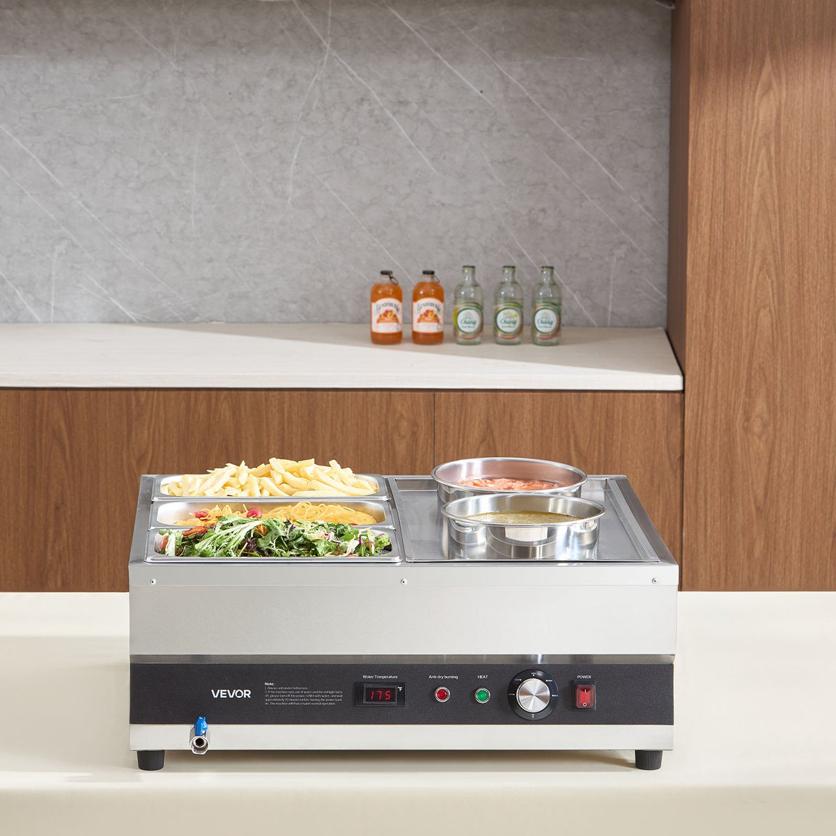 VEVOR Electric Soup Warmer, Two 6.34QT Pots & Three 1/3 Pans, Stainless Steel Commercial Food Warmer with 86~185°F Adjustable Temp, 1500W Bain Marie, Soup Station for Restaurant, Buffet - DSWPSYTGWFPZWT6B9001V1 - view 9