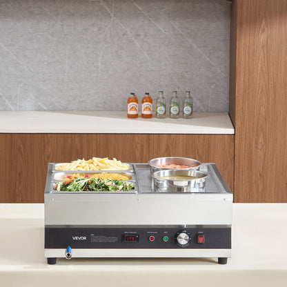 VEVOR Electric Soup Warmer, Two 6.34QT Pots & Three 1/3 Pans, Stainless Steel Commercial Food Warmer with 86~185°F Adjustable Temp, 1500W Bain Marie, Soup Station for Restaurant, Buffet - DSWPSYTGWFPZWT6B9001V1 - view 9