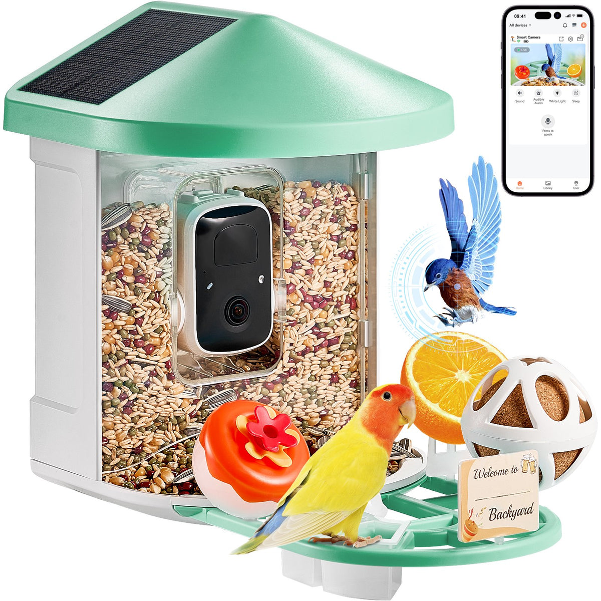VEVOR Smart Bird Feeder with Camera, 2K HD AI Identify 10000+ Bird Species, Solar-Powered Bird Watching Camera with Auto Capture & Instant Notify, Wireless Outdoor Gift for Bird Lover (2 Solar Panels) - DSXTDWNQWDCMO30NNY3 - view 1