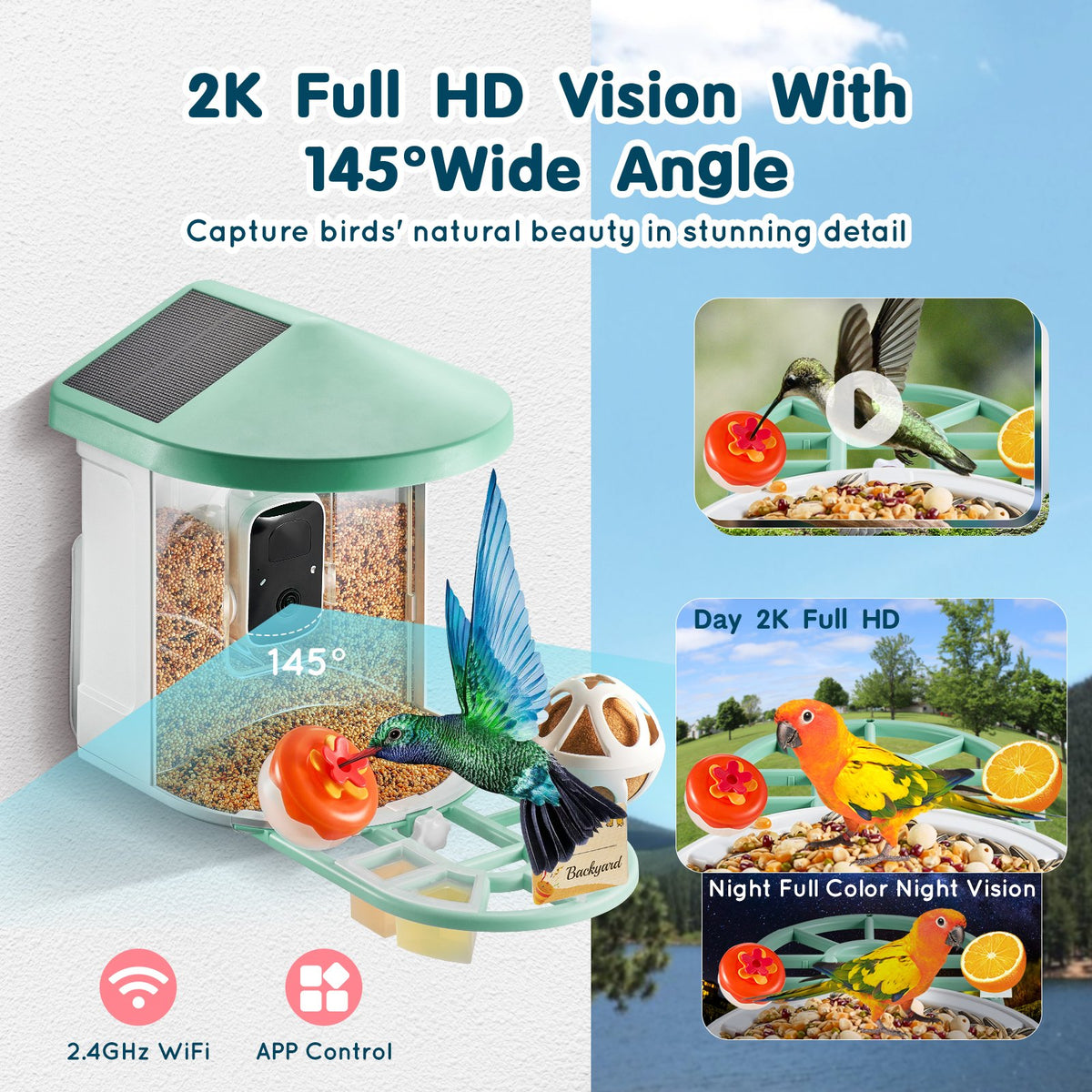 VEVOR Smart Bird Feeder with Camera, 2K HD AI Identify 10000+ Bird Species, Solar-Powered Bird Watching Camera with Auto Capture & Instant Notify, Wireless Outdoor Gift for Bird Lover (2 Solar Panels) - DSXTDWNQWDCMO30NNY3 - view 5