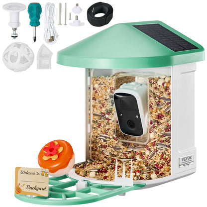 VEVOR Smart Bird Feeder with Camera, 2K HD AI Identify 10000+ Bird Species, Solar-Powered Bird Watching Camera with Auto Capture & Instant Notify, Wireless Outdoor Gift for Bird Lover (2 Solar Panels) - DSXTDWNQWDCMO30NNY3 - view 10