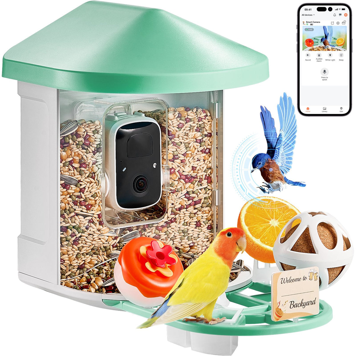 VEVOR Smart Bird Feeder with Camera, 2K HD AI Identify 10,000+ Bird Species, Solar-Powered Bird Watching Camera with Auto Capture & Instant Notify, Wireless Outdoor Ideal Gift for Bird Lovers (Green) - DSXTDWNQWZ1KP23M5Y3 - view 1