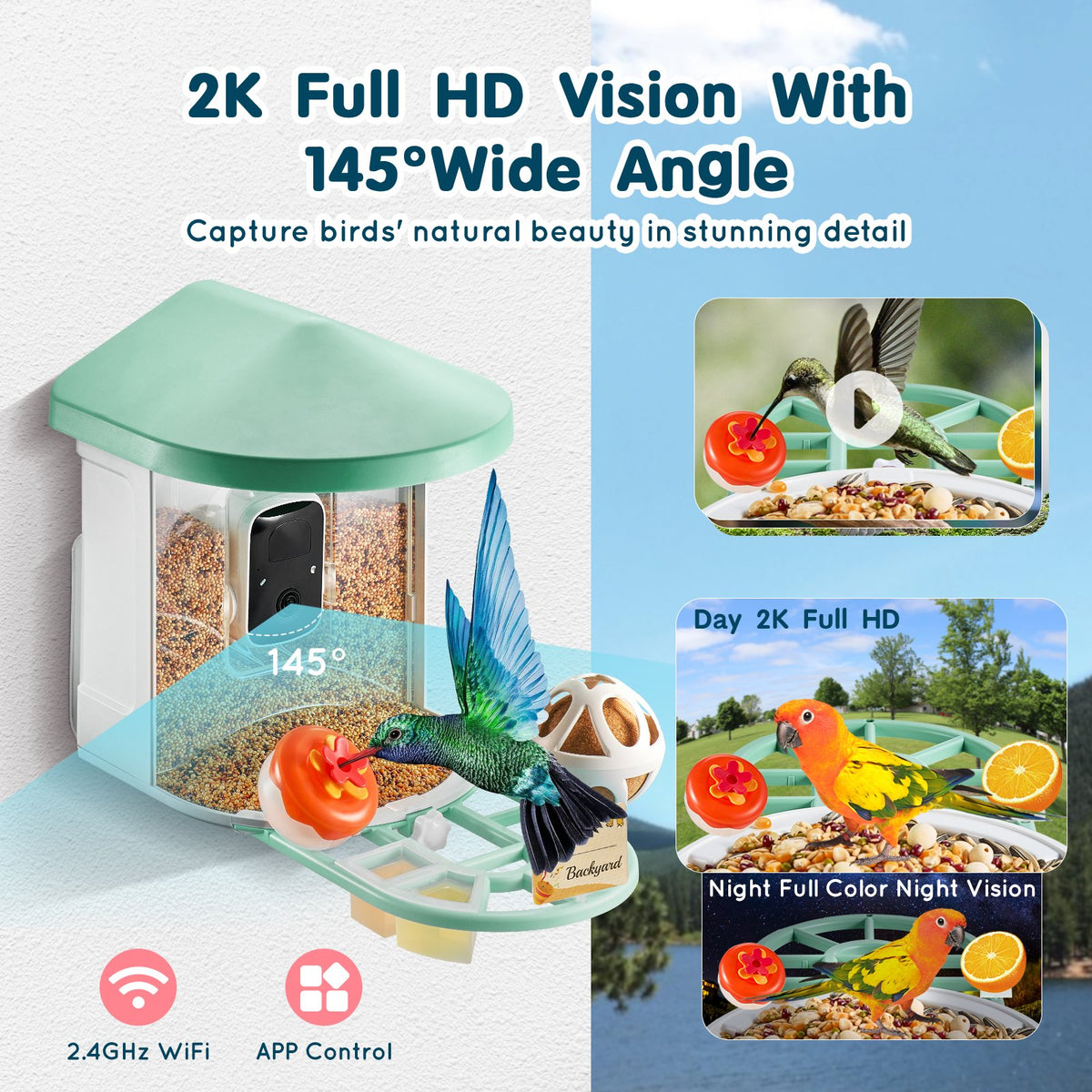 VEVOR Smart Bird Feeder with Camera, 2K HD AI Identify 10,000+ Bird Species, Solar-Powered Bird Watching Camera with Auto Capture & Instant Notify, Wireless Outdoor Ideal Gift for Bird Lovers (Green) - DSXTDWNQWZ1KP23M5Y3 - view 5