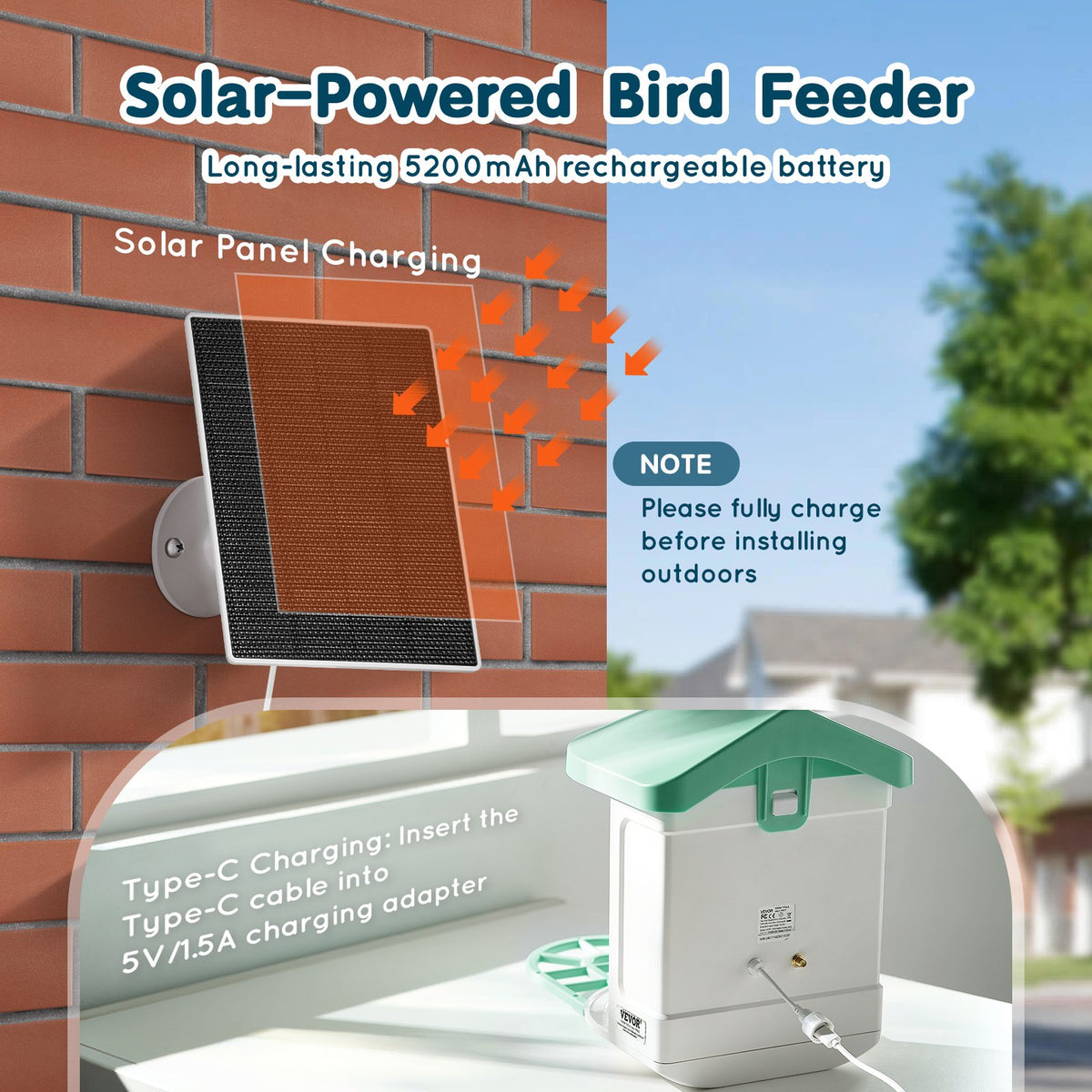 VEVOR Smart Bird Feeder with Camera, 2K HD AI Identify 10,000+ Bird Species, Solar-Powered Bird Watching Camera with Auto Capture & Instant Notify, Wireless Outdoor Ideal Gift for Bird Lovers (Green) - DSXTDWNQWZ1KP23M5Y3 - view 6
