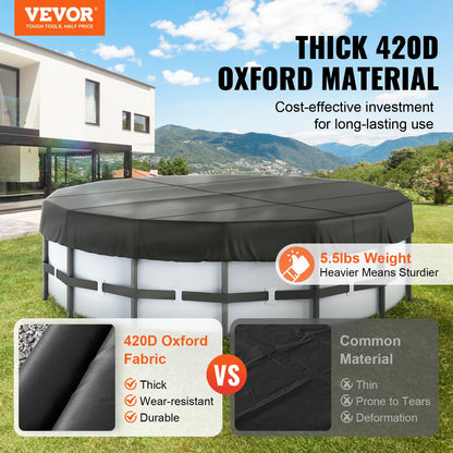 VEVOR 15 Ft Round Pool Cover, Solar Covers for Above Ground Pools, Safety Pool Cover with Drawstring Design, 420D Oxford Fabric Winter Pool Cover, Waterproof and Dustproof, Black - DSYCAQYCG15F61TWJV0 - view 3
