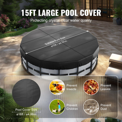 VEVOR 15 Ft Round Pool Cover, Solar Covers for Above Ground Pools, Safety Pool Cover with Drawstring Design, 420D Oxford Fabric Winter Pool Cover, Waterproof and Dustproof, Black - DSYCAQYCG15F61TWJV0 - view 4