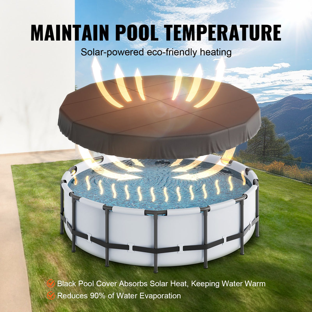 VEVOR 15 Ft Round Pool Cover, Solar Covers for Above Ground Pools, Safety Pool Cover with Drawstring Design, 420D Oxford Fabric Winter Pool Cover, Waterproof and Dustproof, Black - DSYCAQYCG15F61TWJV0 - view 5