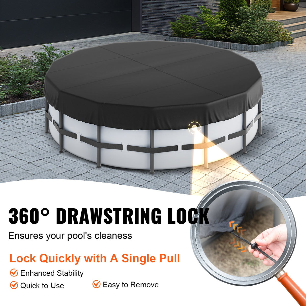 VEVOR 15 Ft Round Pool Cover, Solar Covers for Above Ground Pools, Safety Pool Cover with Drawstring Design, 420D Oxford Fabric Winter Pool Cover, Waterproof and Dustproof, Black - DSYCAQYCG15F61TWJV0 - view 6