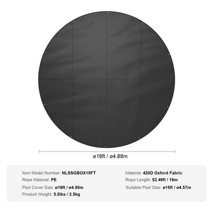 VEVOR 15 Ft Round Pool Cover, Solar Covers for Above Ground Pools, Safety Pool Cover with Drawstring Design, 420D Oxford Fabric Winter Pool Cover, Waterproof and Dustproof, Black - DSYCAQYCG15F61TWJV0 - view 8