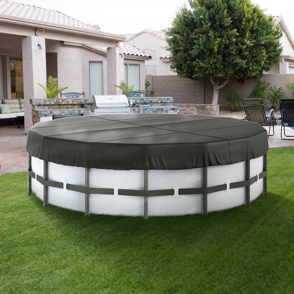 VEVOR 15 Ft Round Pool Cover, Solar Covers for Above Ground Pools, Safety Pool Cover with Drawstring Design, 420D Oxford Fabric Winter Pool Cover, Waterproof and Dustproof, Black - DSYCAQYCG15F61TWJV0 - view 9