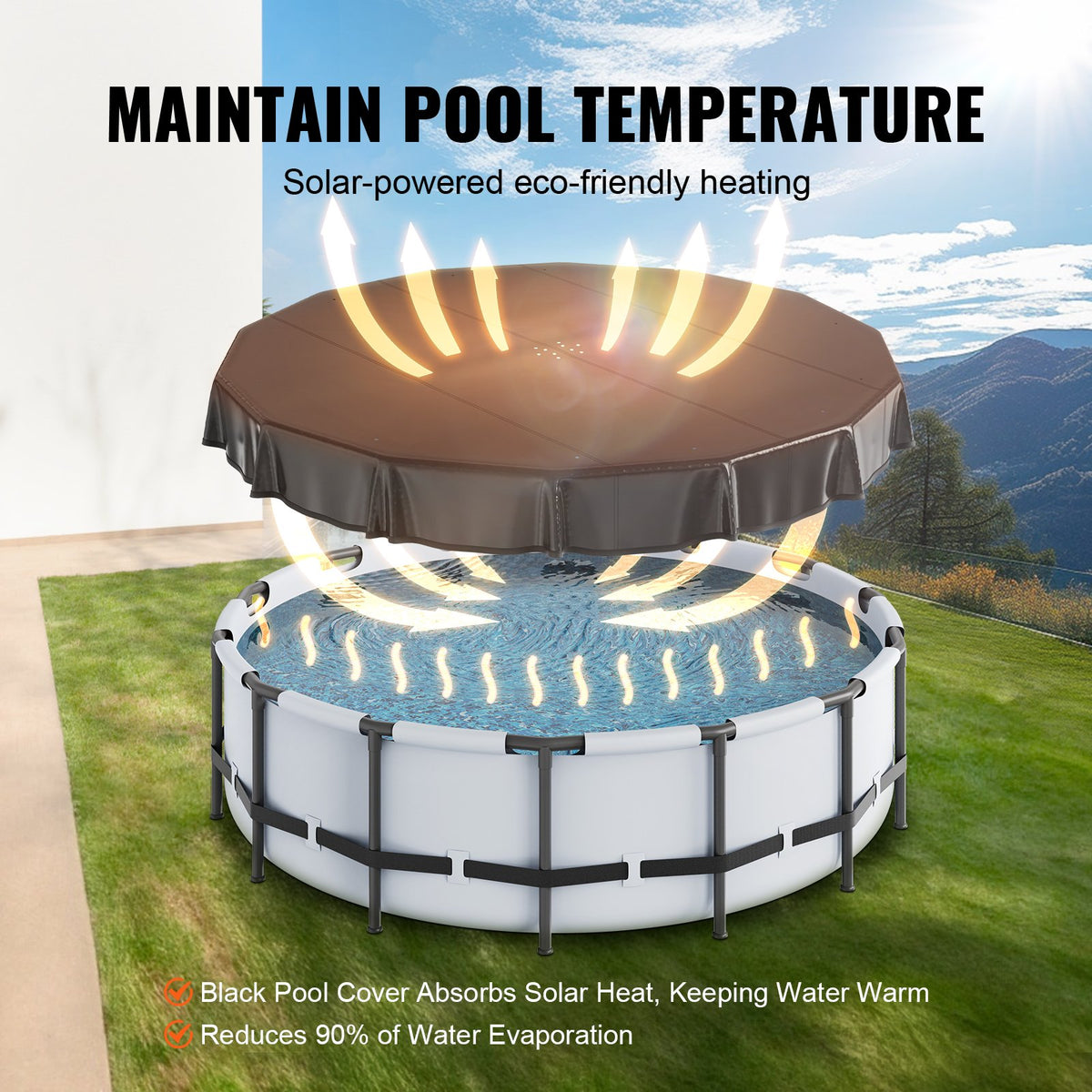 VEVOR 15 Ft Round Pool Cover, Solar Covers for Above Ground Pools, Safety Pool Cover with Drawstring Design, PVC Winter Pool Cover, Waterproof and Dustproof, Black - DSYCAQYCG15FRWMGVV0 - view 5