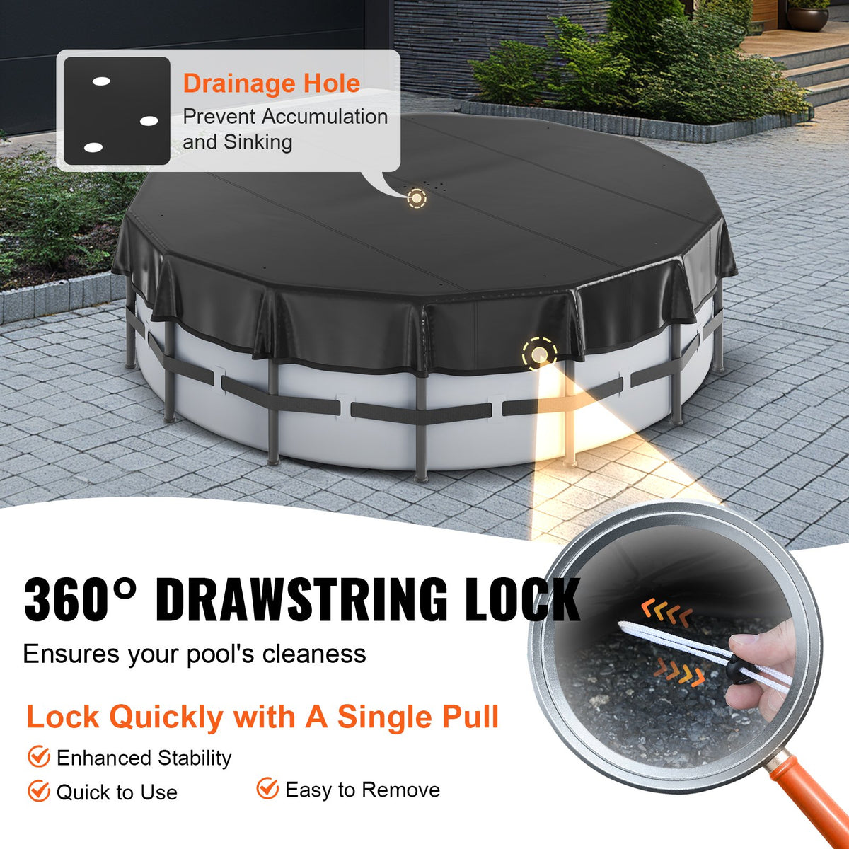 VEVOR 15 Ft Round Pool Cover, Solar Covers for Above Ground Pools, Safety Pool Cover with Drawstring Design, PVC Winter Pool Cover, Waterproof and Dustproof, Black - DSYCAQYCG15FRWMGVV0 - view 6