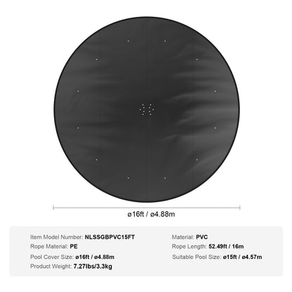 VEVOR 15 Ft Round Pool Cover, Solar Covers for Above Ground Pools, Safety Pool Cover with Drawstring Design, PVC Winter Pool Cover, Waterproof and Dustproof, Black - DSYCAQYCG15FRWMGVV0 - view 8