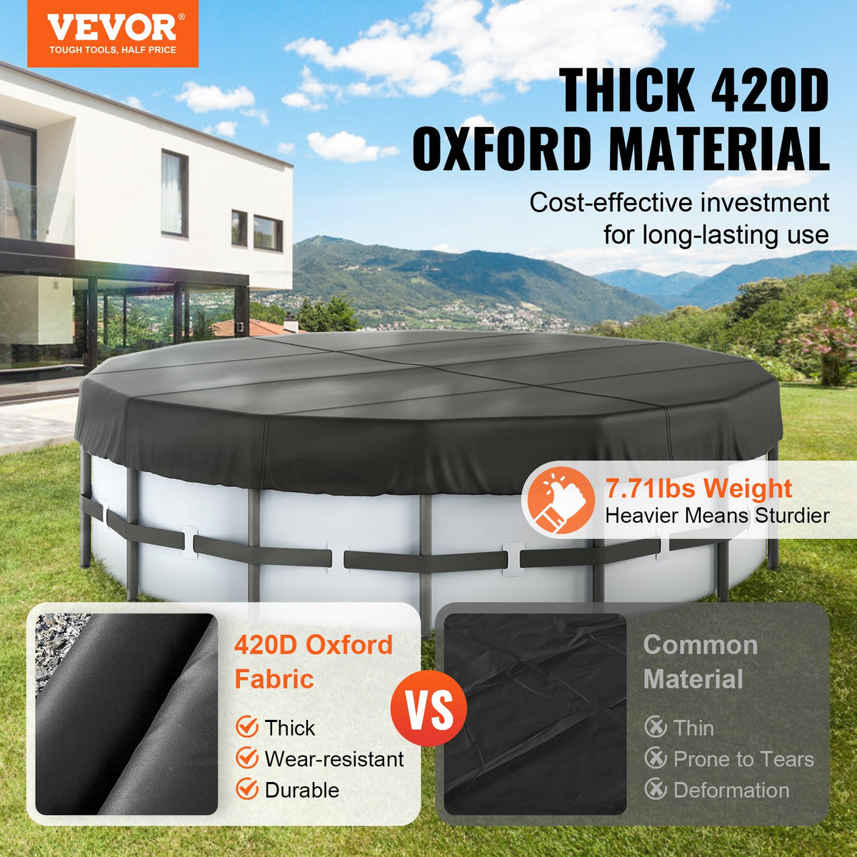 VEVOR 18 Ft Round Pool Cover, Solar Covers for Above Ground Pools, Safety Pool Cover with Drawstring Design, 420D Oxford Fabric Winter Pool Cover, Waterproof and Dustproof, Black - DSYCAQYCG18F6KPXNV0 - view 3