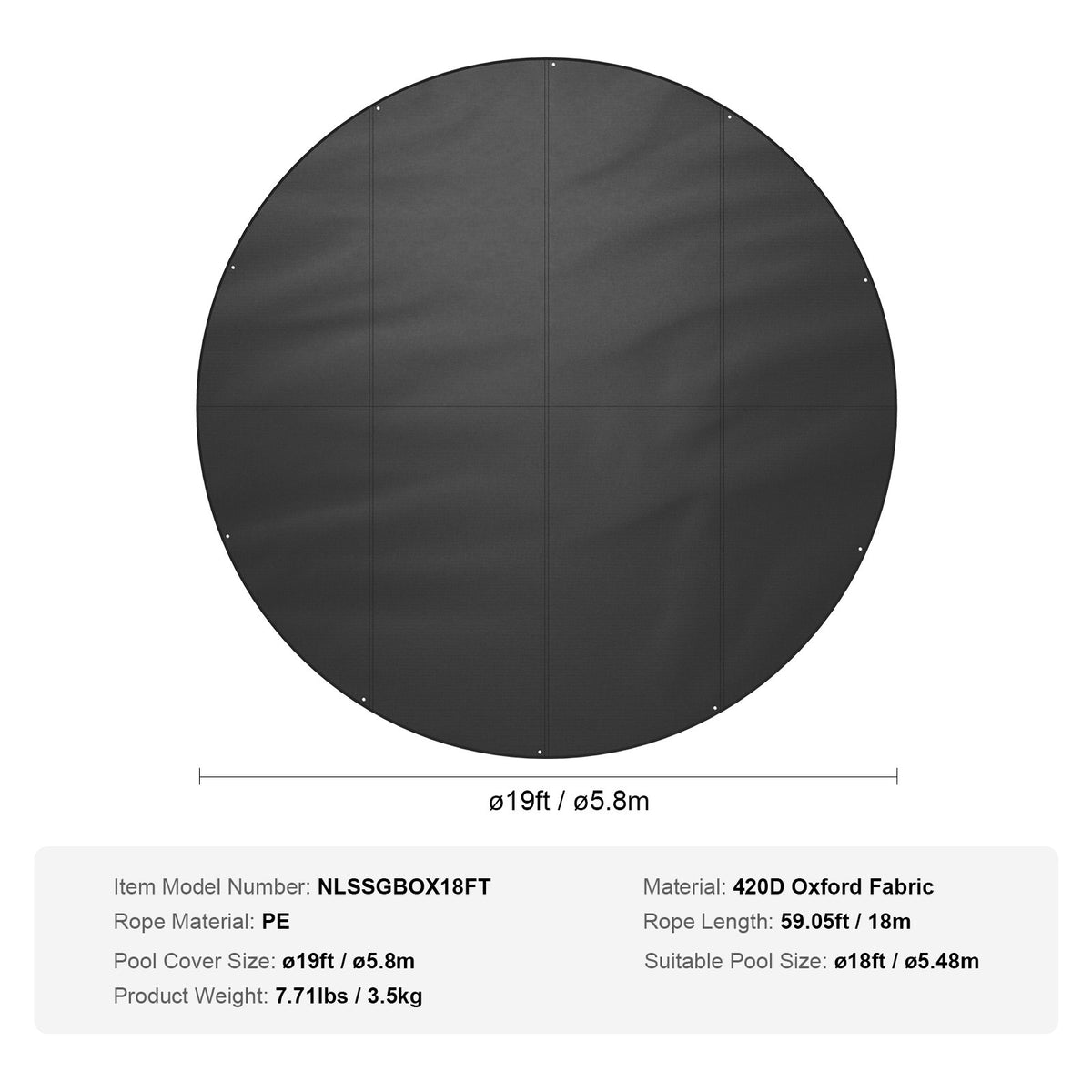 VEVOR 18 Ft Round Pool Cover, Solar Covers for Above Ground Pools, Safety Pool Cover with Drawstring Design, 420D Oxford Fabric Winter Pool Cover, Waterproof and Dustproof, Black - DSYCAQYCG18F6KPXNV0 - view 8