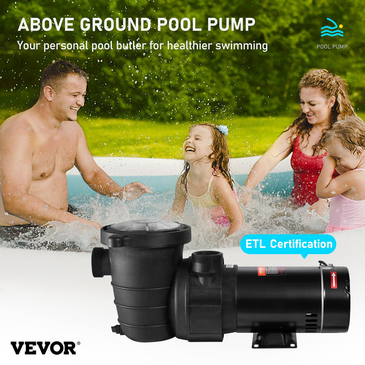 VEVOR Swimming Pool Pump 1.5HP 115V 1100W, Single Speed Pumps for Above Ground, Powerful Pool Pumps with Strainer Filter Basket, 5280 GPH Max. Flow, Certification of ETL for - DSYCBMC112HP8LFRCV1 - view 2