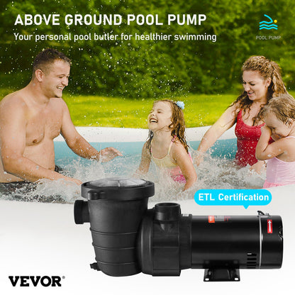 VEVOR Swimming Pool Pump 1.5HP 115V 1100W, Single Speed Pumps for Above Ground, Powerful Pool Pumps with Strainer Filter Basket, 5280 GPH Max. Flow, Certification of ETL for - DSYCBMC112HP8LFRCV1 - view 2