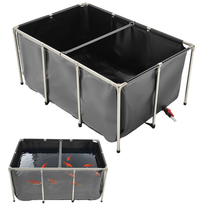 VEVOR Canvas Fish Pond, 270 Gal Above Ground Fish Pond, PVC Koi Tank with Clear Viewing Panel, Rectangular Goldfish Tank with Stainless Steel Frame & Drain Valve, for Breeding Koi, Irrigation(Black) - DSYCHSDTMC15JVPFH002V0 - view 1