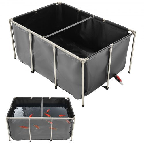 VEVOR Canvas Fish Pond, 270 Gal Above Ground Fish Pond, PVC Koi Tank with Clear Viewing Panel, Rectangular Goldfish Tank with Stainless Steel Frame & Drain Valve, for Breeding Koi, Irrigation(Black) - DSYCHSDTMC15JVPFH002V0 - view 2