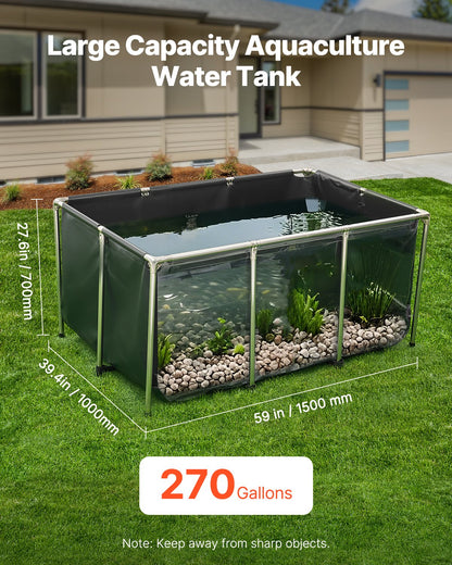 VEVOR Canvas Fish Pond, 270 Gal Above Ground Fish Pond, PVC Koi Tank with Clear Viewing Panel, Rectangular Goldfish Tank with Stainless Steel Frame & Drain Valve, for Breeding Koi, Irrigation(Black) - DSYCHSDTMC15JVPFH002V0 - view 3