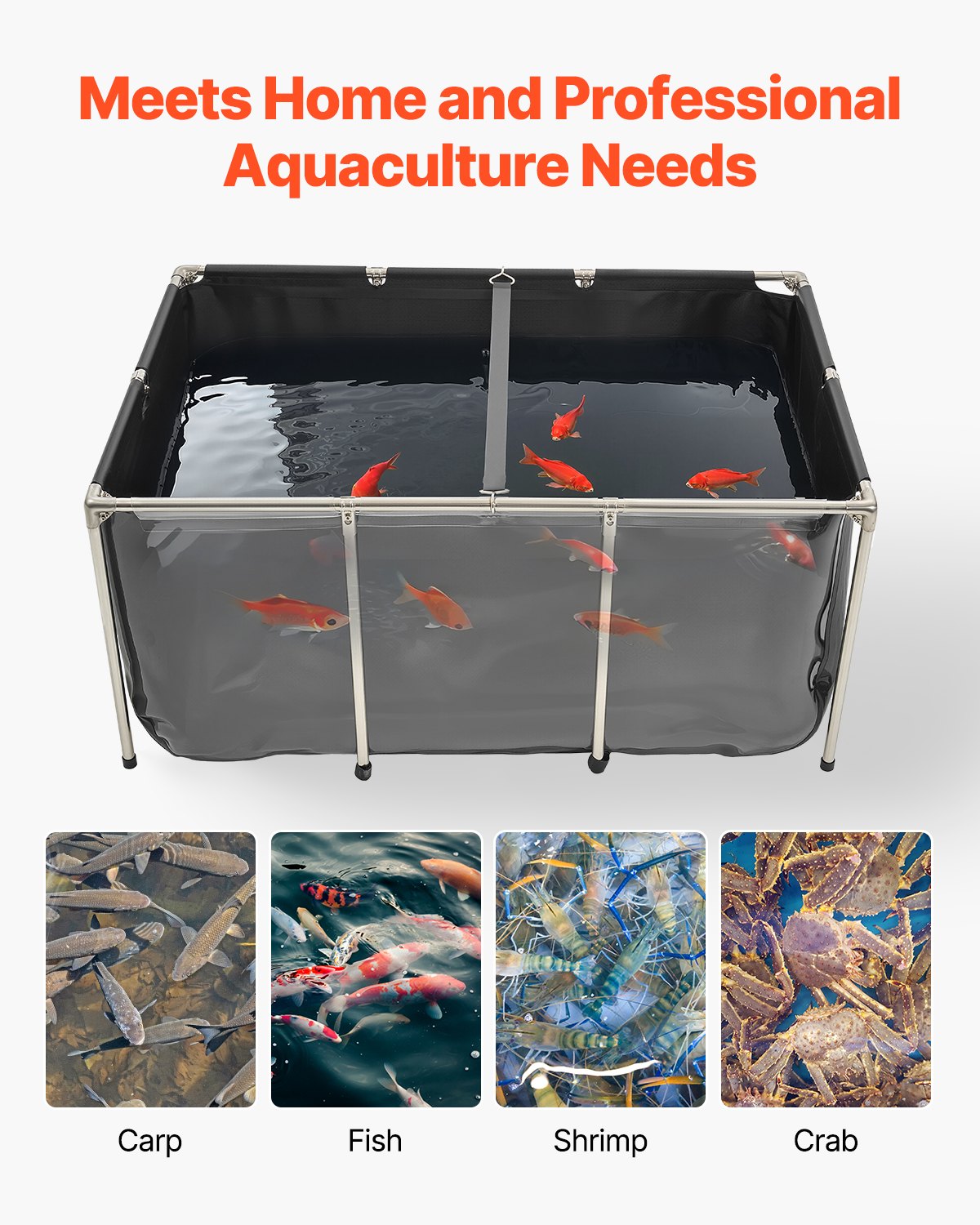 VEVOR Canvas Fish Pond, 270 Gal Above Ground Fish Pond, PVC Koi Tank with Clear Viewing Panel, Rectangular Goldfish Tank with Stainless Steel Frame & Drain Valve, for Breeding Koi, Irrigation(Black) - DSYCHSDTMC15JVPFH002V0 - view 7