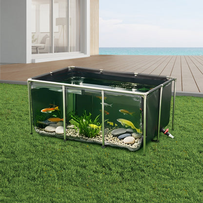 VEVOR Canvas Fish Pond, 270 Gal Above Ground Fish Pond, PVC Koi Tank with Clear Viewing Panel, Rectangular Goldfish Tank with Stainless Steel Frame & Drain Valve, for Breeding Koi, Irrigation(Black) - DSYCHSDTMC15JVPFH002V0 - view 9