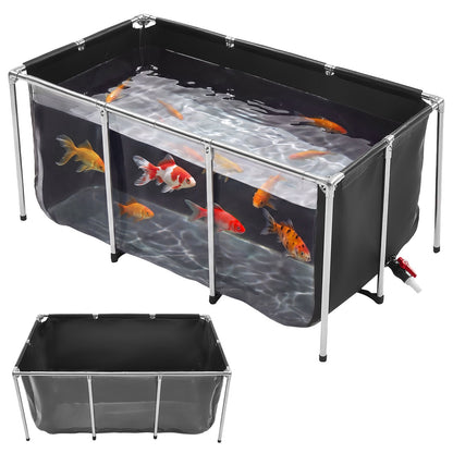 VEVOR Canvas Fish Pond 200 Gal Above Ground Fish Pond Black PVC Koi Tank, Rectangular Goldfish Tank with Clear Viewing Panel, Stainless Steel Frame and Drain Valve, for Breeding Koi and Irrigation - DSYCHSL59W326DGHX001V0 - view 1