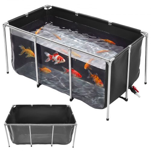VEVOR Canvas Fish Pond 200 Gal Above Ground Fish Pond Black PVC Koi Tank, Rectangular Goldfish Tank with Clear Viewing Panel, Stainless Steel Frame and Drain Valve, for Breeding Koi and Irrigation - DSYCHSL59W326DGHX001V0 - view 2