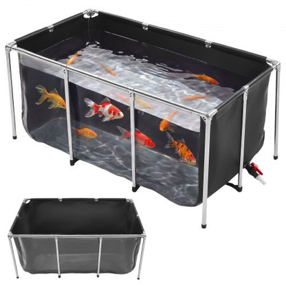 VEVOR Canvas Fish Pond 200 Gal Above Ground Fish Pond Black PVC Koi Tank, Rectangular Goldfish Tank with Clear Viewing Panel, Stainless Steel Frame and Drain Valve, for Breeding Koi and Irrigation - DSYCHSL59W326DGHX001V0 - view 2