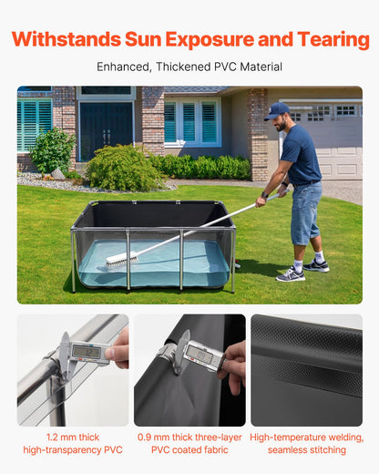 VEVOR Canvas Fish Pond 200 Gal Above Ground Fish Pond Black PVC Koi Tank, Rectangular Goldfish Tank with Clear Viewing Panel, Stainless Steel Frame and Drain Valve, for Breeding Koi and Irrigation - DSYCHSL59W326DGHX001V0 - view 4