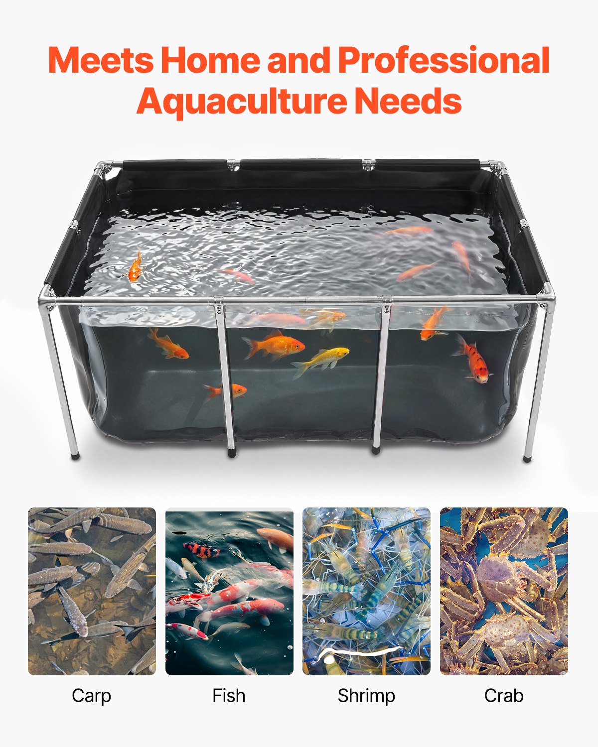 VEVOR Canvas Fish Pond 200 Gal Above Ground Fish Pond Black PVC Koi Tank, Rectangular Goldfish Tank with Clear Viewing Panel, Stainless Steel Frame and Drain Valve, for Breeding Koi and Irrigation - DSYCHSL59W326DGHX001V0 - view 7