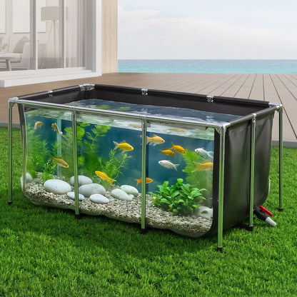 VEVOR Canvas Fish Pond 200 Gal Above Ground Fish Pond Black PVC Koi Tank, Rectangular Goldfish Tank with Clear Viewing Panel, Stainless Steel Frame and Drain Valve, for Breeding Koi and Irrigation - DSYCHSL59W326DGHX001V0 - view 9
