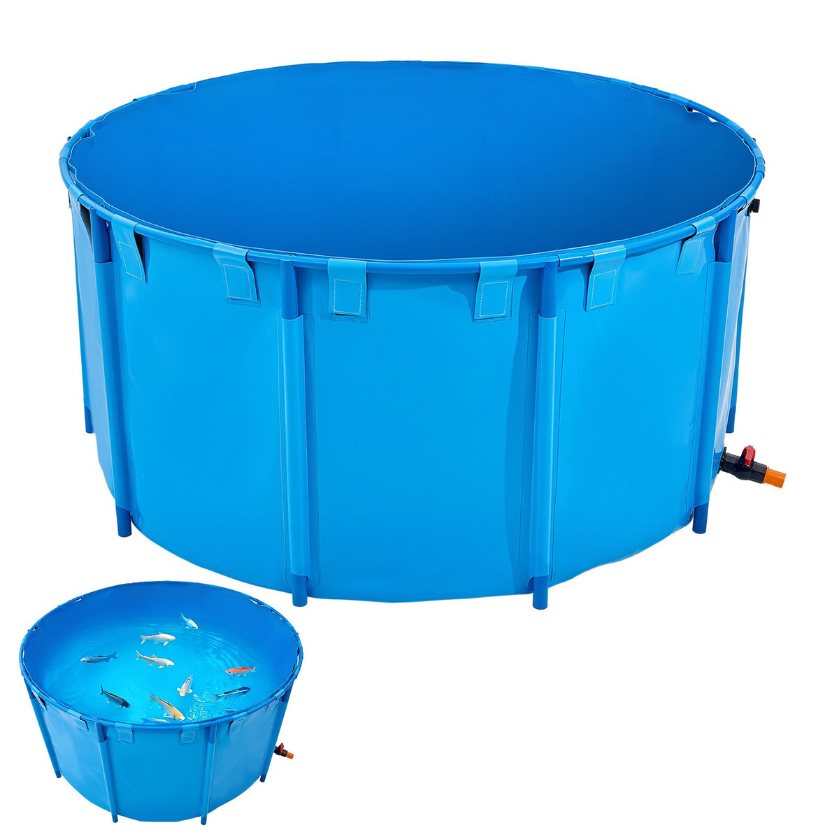 VEVOR Canvas Fish Pond, 818 Gal Capacity Above Ground Fish Pond, Foldable PVC Koi Tank, Round Goldfish Tank with Stable Frame and Drain Valve, for Aquaculture, Koi Breeding, and Irrigation (Blue) - DSYCLS2MZJ1MU7YAG001V0 - view 1