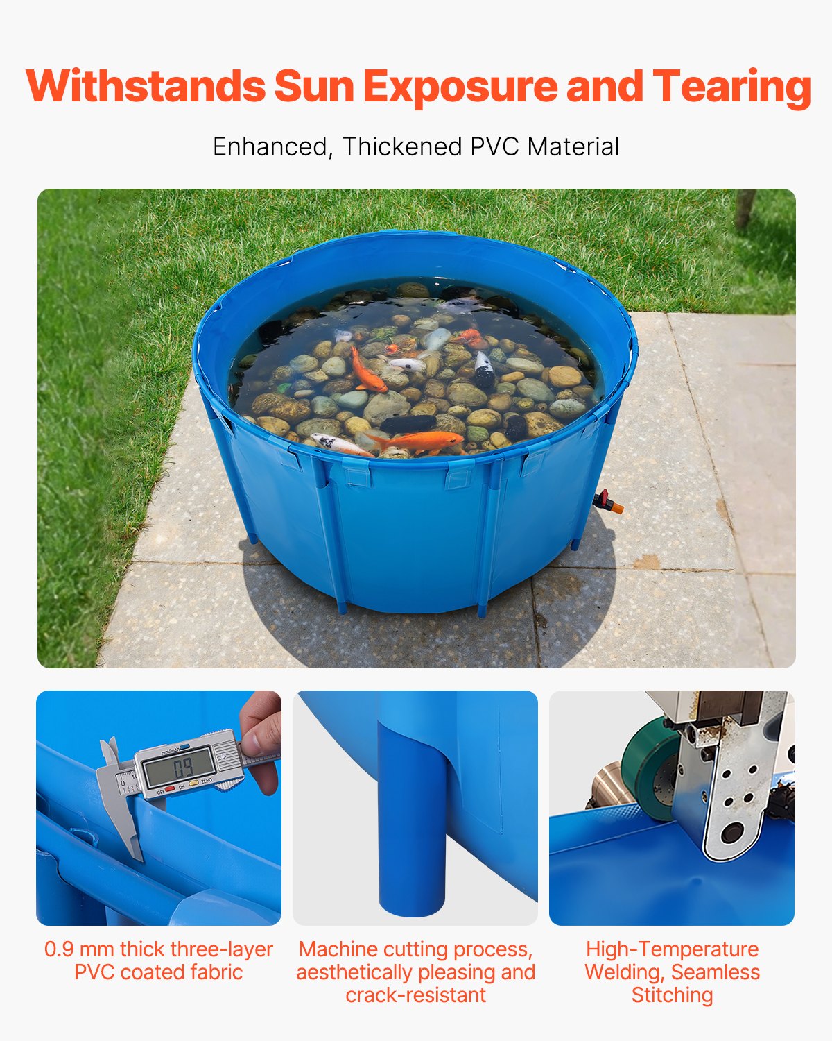 VEVOR Canvas Fish Pond, 818 Gal Capacity Above Ground Fish Pond, Foldable PVC Koi Tank, Round Goldfish Tank with Stable Frame and Drain Valve, for Aquaculture, Koi Breeding, and Irrigation (Blue) - DSYCLS2MZJ1MU7YAG001V0 - view 4