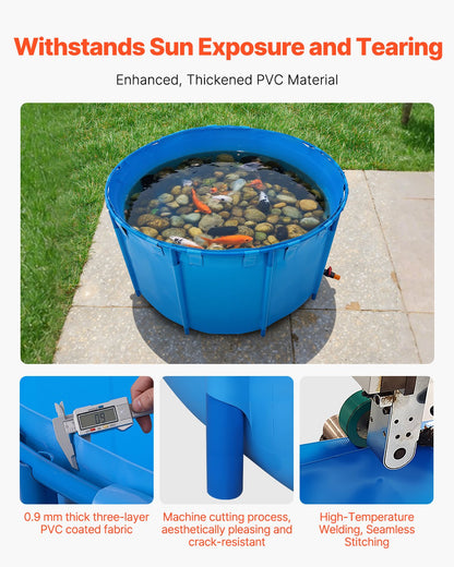 VEVOR Canvas Fish Pond, 818 Gal Capacity Above Ground Fish Pond, Foldable PVC Koi Tank, Round Goldfish Tank with Stable Frame and Drain Valve, for Aquaculture, Koi Breeding, and Irrigation (Blue) - DSYCLS2MZJ1MU7YAG001V0 - view 4
