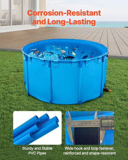 VEVOR Canvas Fish Pond, 818 Gal Capacity Above Ground Fish Pond, Foldable PVC Koi Tank, Round Goldfish Tank with Stable Frame and Drain Valve, for Aquaculture, Koi Breeding, and Irrigation (Blue) - DSYCLS2MZJ1MU7YAG001V0 - view 5
