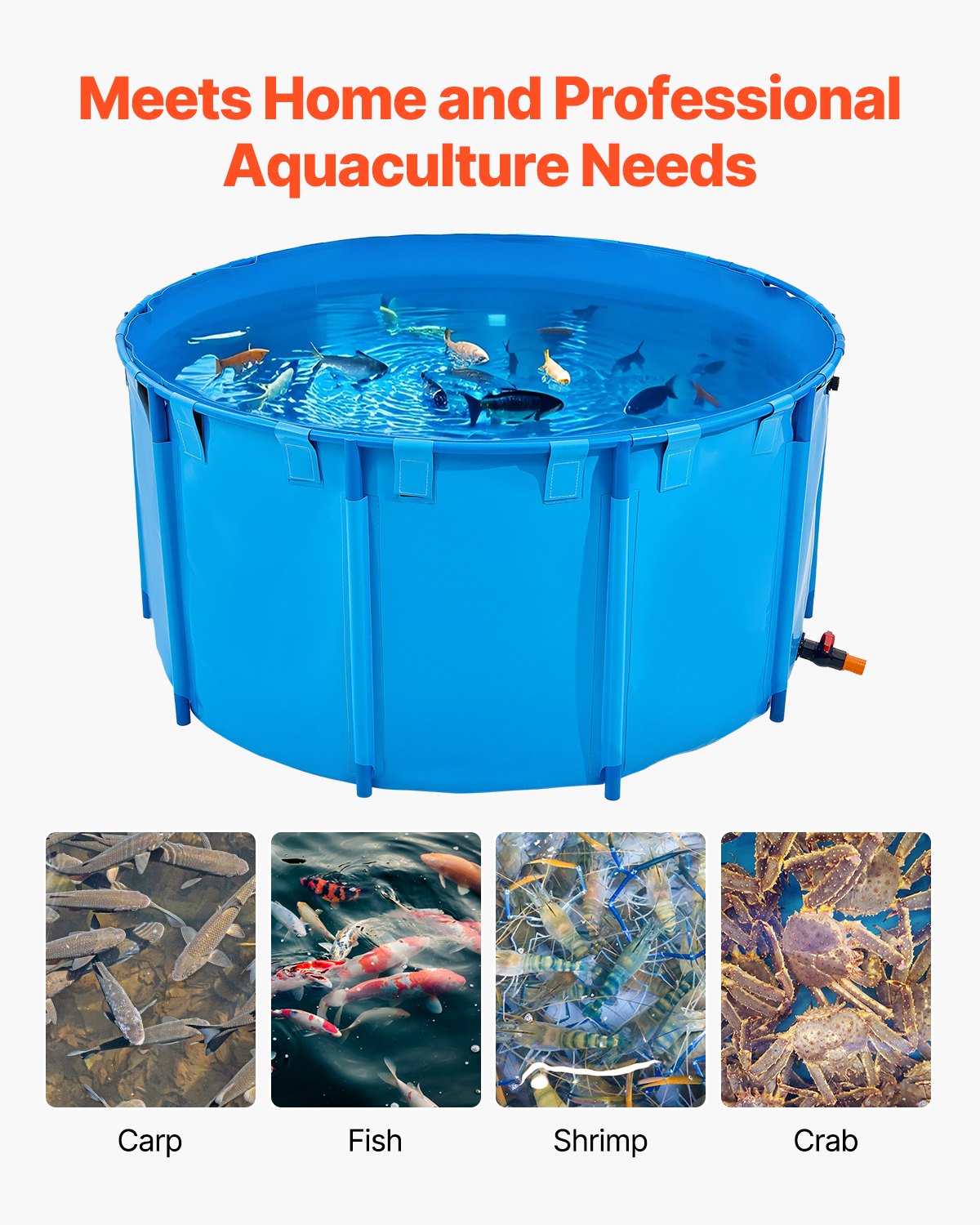 VEVOR Canvas Fish Pond, 818 Gal Capacity Above Ground Fish Pond, Foldable PVC Koi Tank, Round Goldfish Tank with Stable Frame and Drain Valve, for Aquaculture, Koi Breeding, and Irrigation (Blue) - DSYCLS2MZJ1MU7YAG001V0 - view 7