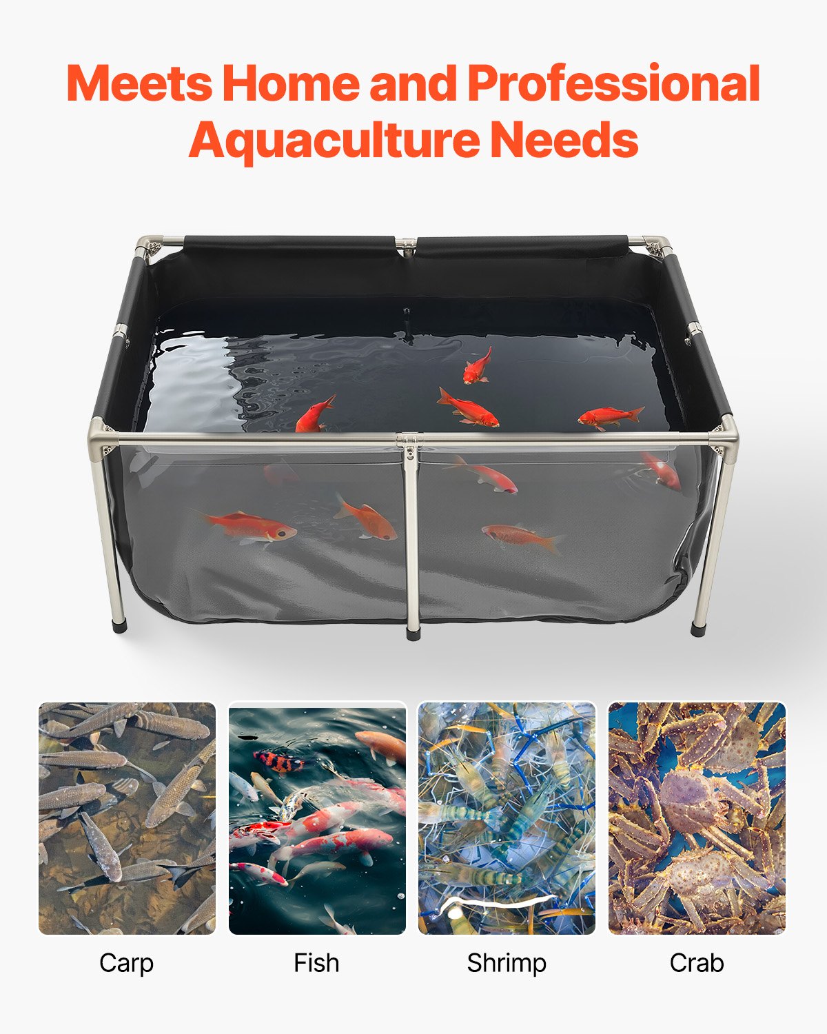 VEVOR Canvas Fish Pond, 126.8 Gal Above Ground Fish Pond, PVC Koi Tank with Clear Viewing Panel, Rectangular Goldfish Tank with Stainless Steel Frame & Drain Valve, for Breeding Koi, Irrigation(Black) - DSYCLSDTMC123XAF3002V0 - view 7