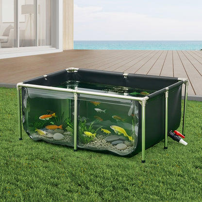 VEVOR Canvas Fish Pond, 126.8 Gal Above Ground Fish Pond, PVC Koi Tank with Clear Viewing Panel, Rectangular Goldfish Tank with Stainless Steel Frame & Drain Valve, for Breeding Koi, Irrigation(Black) - DSYCLSDTMC123XAF3002V0 - view 9
