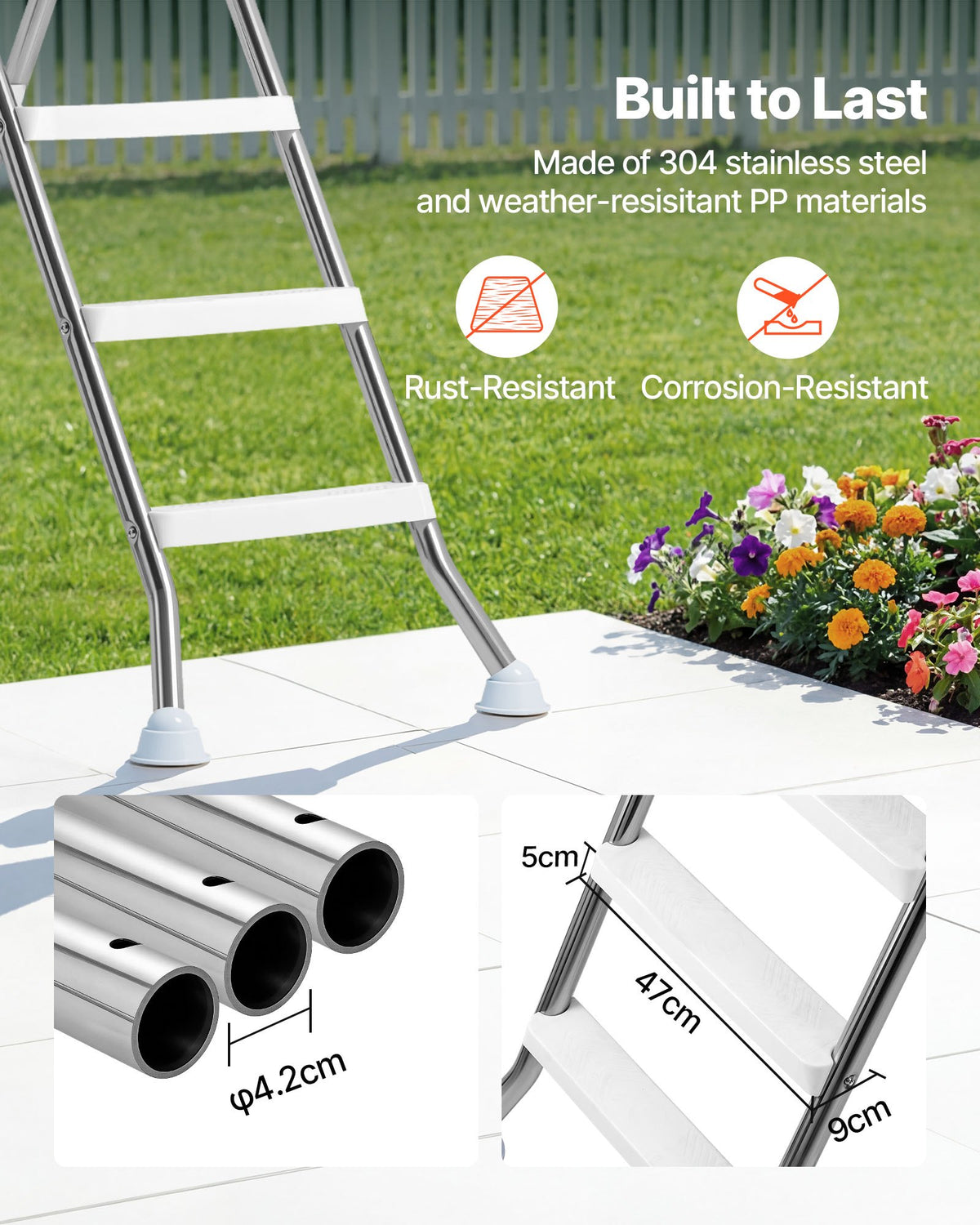 VEVOR Above Ground Pool Ladder, Stainless Steel A-Frame Swimming Pool Stairs for 49.2 in High Wall, 330 lbs Capacity Heavy Duty Entry/Exit Steps with Secure Non-Slip 4 Steps and Platform, Silver - DSYCTBXGKAXB572TB001V0 - view 5