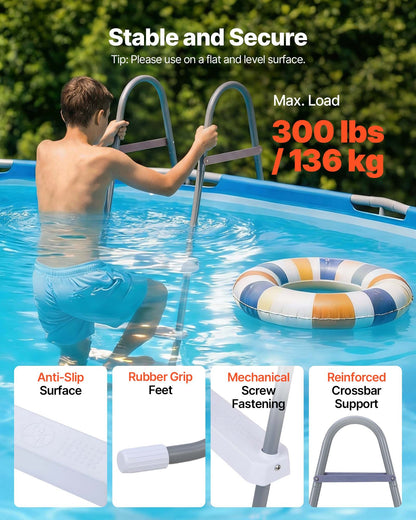 VEVOR Above Ground Pool Ladder, 3-Step Steel A-Frame Swimming Pool Stairs for 42 in High Wall, 300 lbs Capacity Entry/Exit Steps with Secure Non-Slip Sturdy Wide Step, Easy Setup, Gray & White - DSYCTTGK42IN9J90B001V0 - view 4