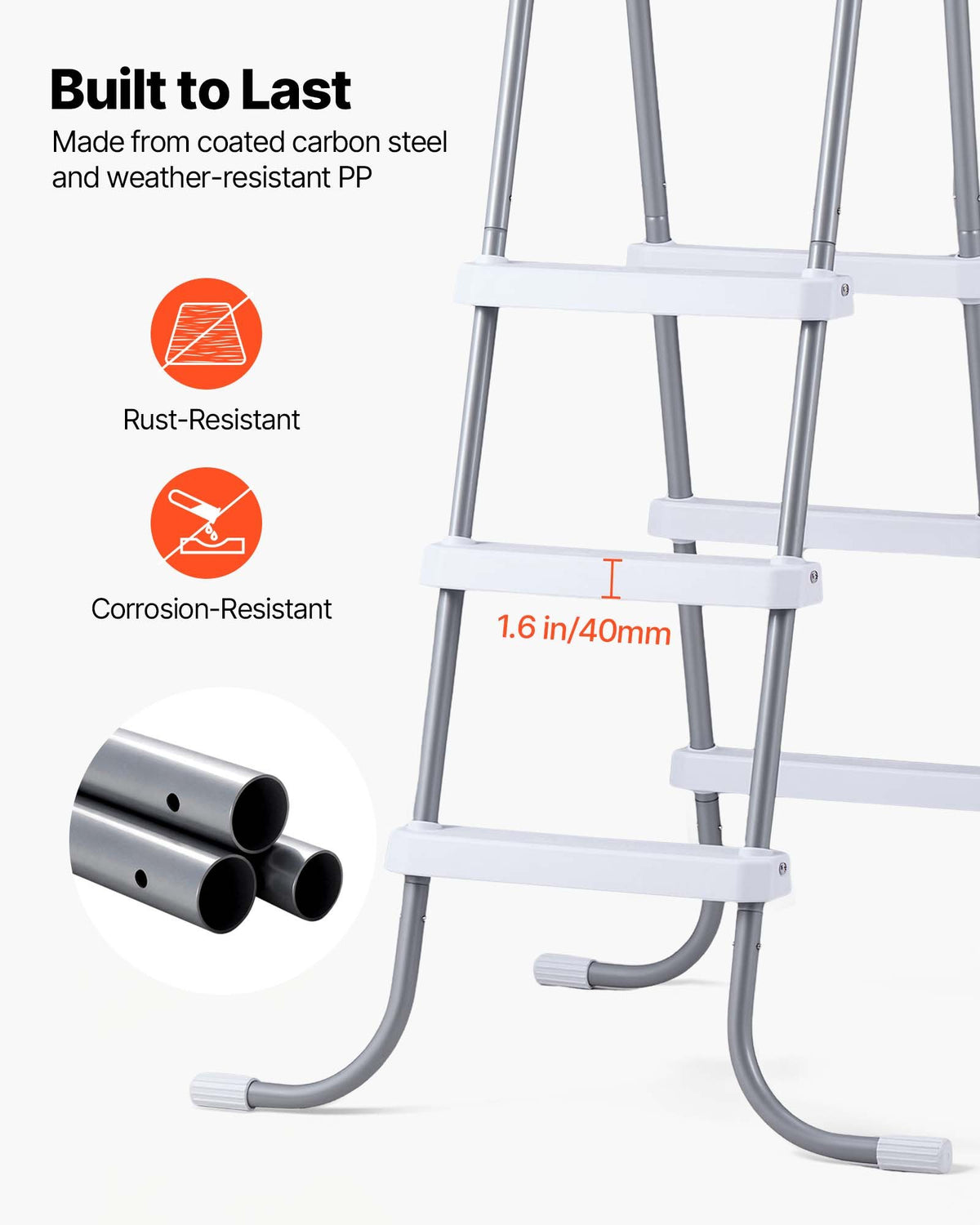 VEVOR Above Ground Pool Ladder, 3-Step Steel A-Frame Swimming Pool Stairs for 42 in High Wall, 300 lbs Capacity Entry/Exit Steps with Secure Non-Slip Sturdy Wide Step, Easy Setup, Gray & White - DSYCTTGK42IN9J90B001V0 - view 5