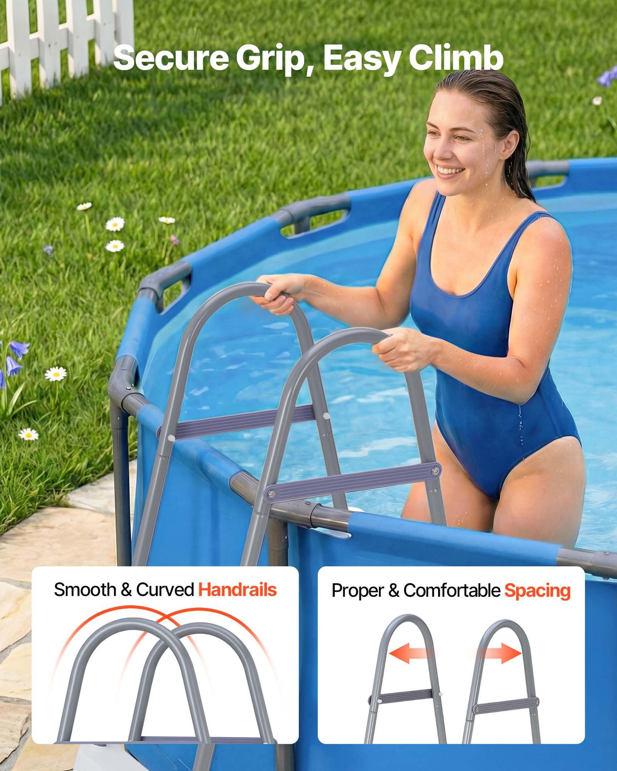VEVOR Above Ground Pool Ladder, 3-Step Steel A-Frame Swimming Pool Stairs for 42 in High Wall, 300 lbs Capacity Entry/Exit Steps with Secure Non-Slip Sturdy Wide Step, Easy Setup, Gray & White - DSYCTTGK42IN9J90B001V0 - view 6