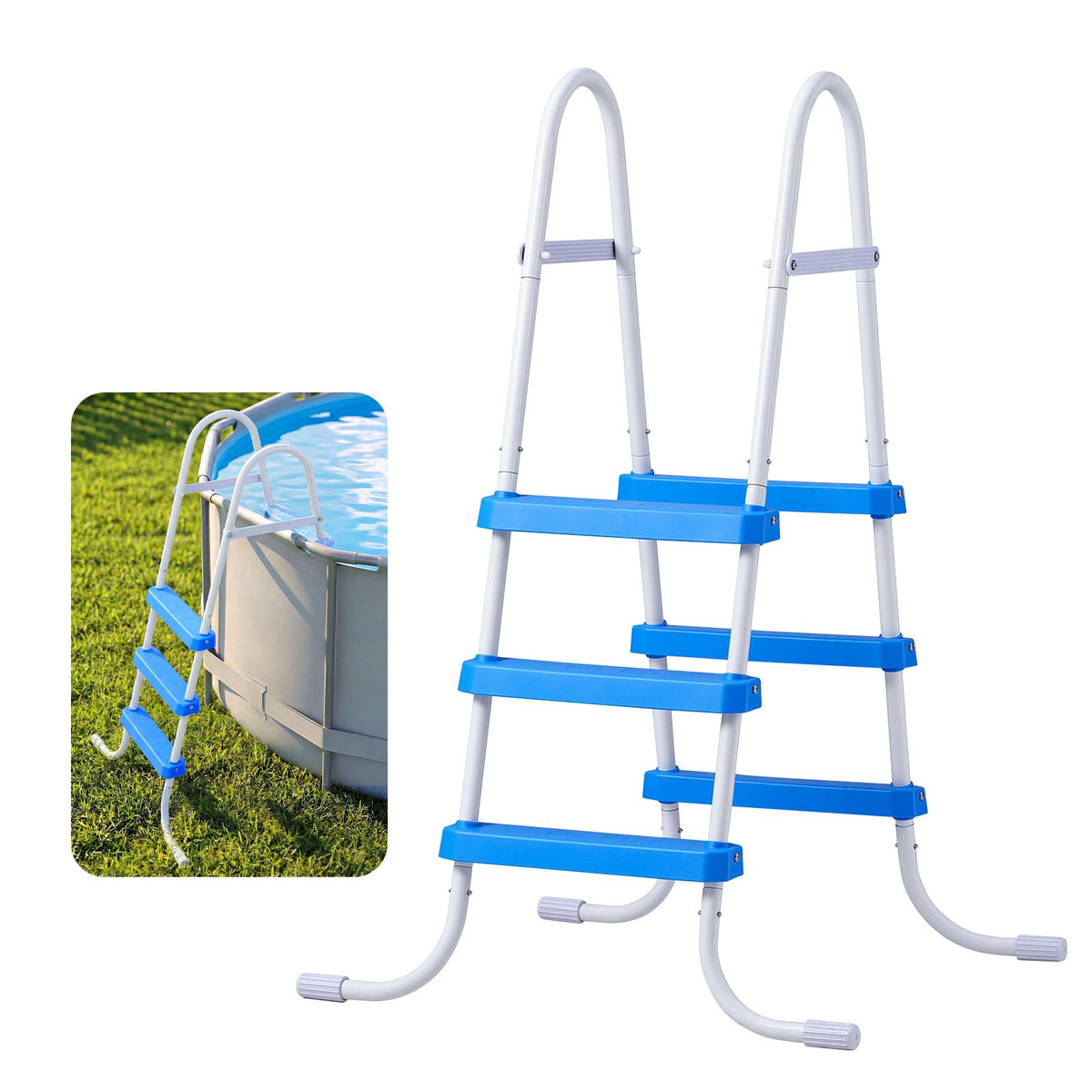 VEVOR Above Ground Pool Ladder, 3-Step Steel A-Frame Swimming Pool Stairs for 36 in High Wall, 300 lbs Capacity Entry/Exit Steps with Secure Non-Slip Sturdy Wide Step, Easy Setup, White & Blue - DSYCTTGKAXBSVQR02001V0 - view 1