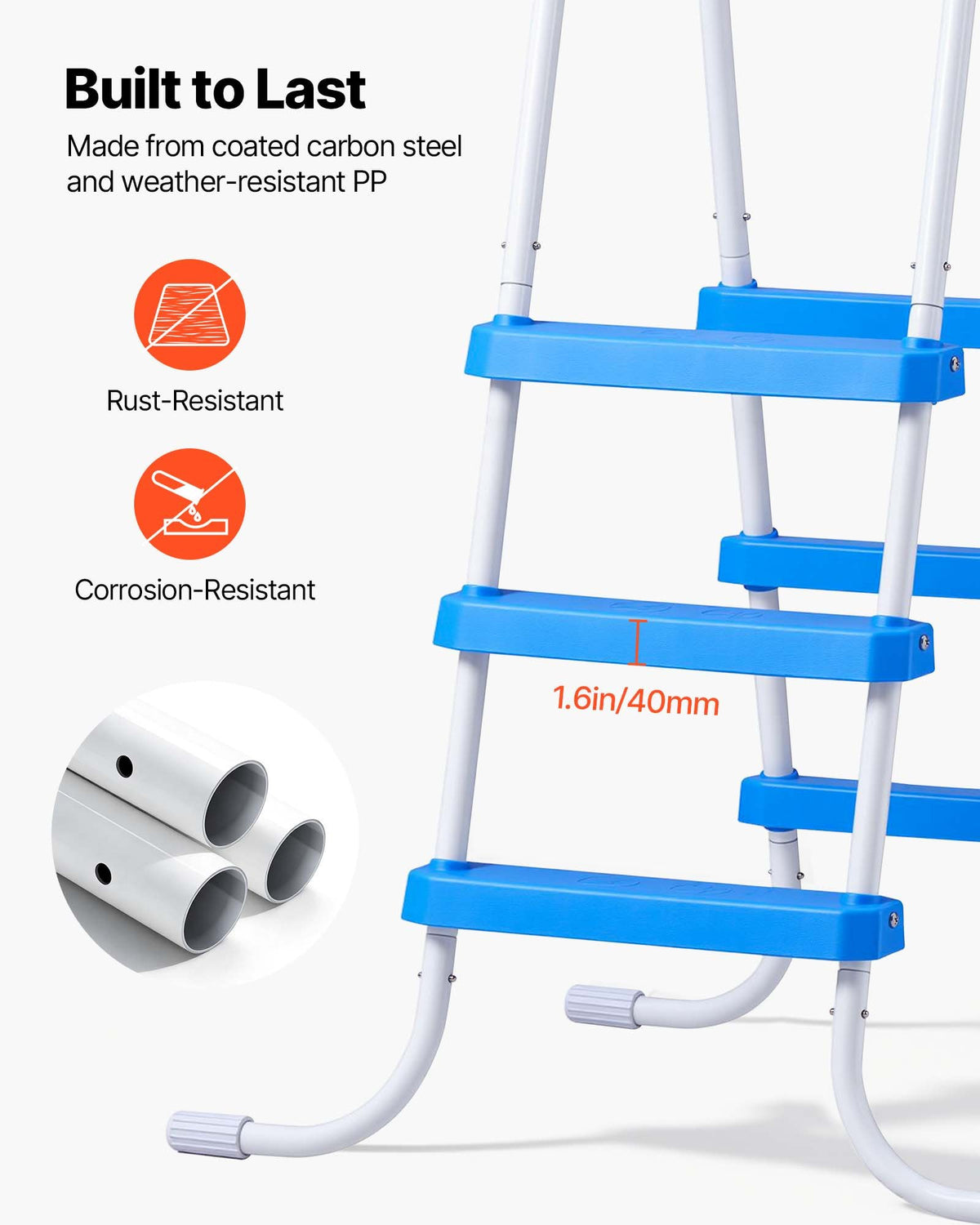 VEVOR Above Ground Pool Ladder, 3-Step Steel A-Frame Swimming Pool Stairs for 36 in High Wall, 300 lbs Capacity Entry/Exit Steps with Secure Non-Slip Sturdy Wide Step, Easy Setup, White & Blue - DSYCTTGKAXBSVQR02001V0 - view 5