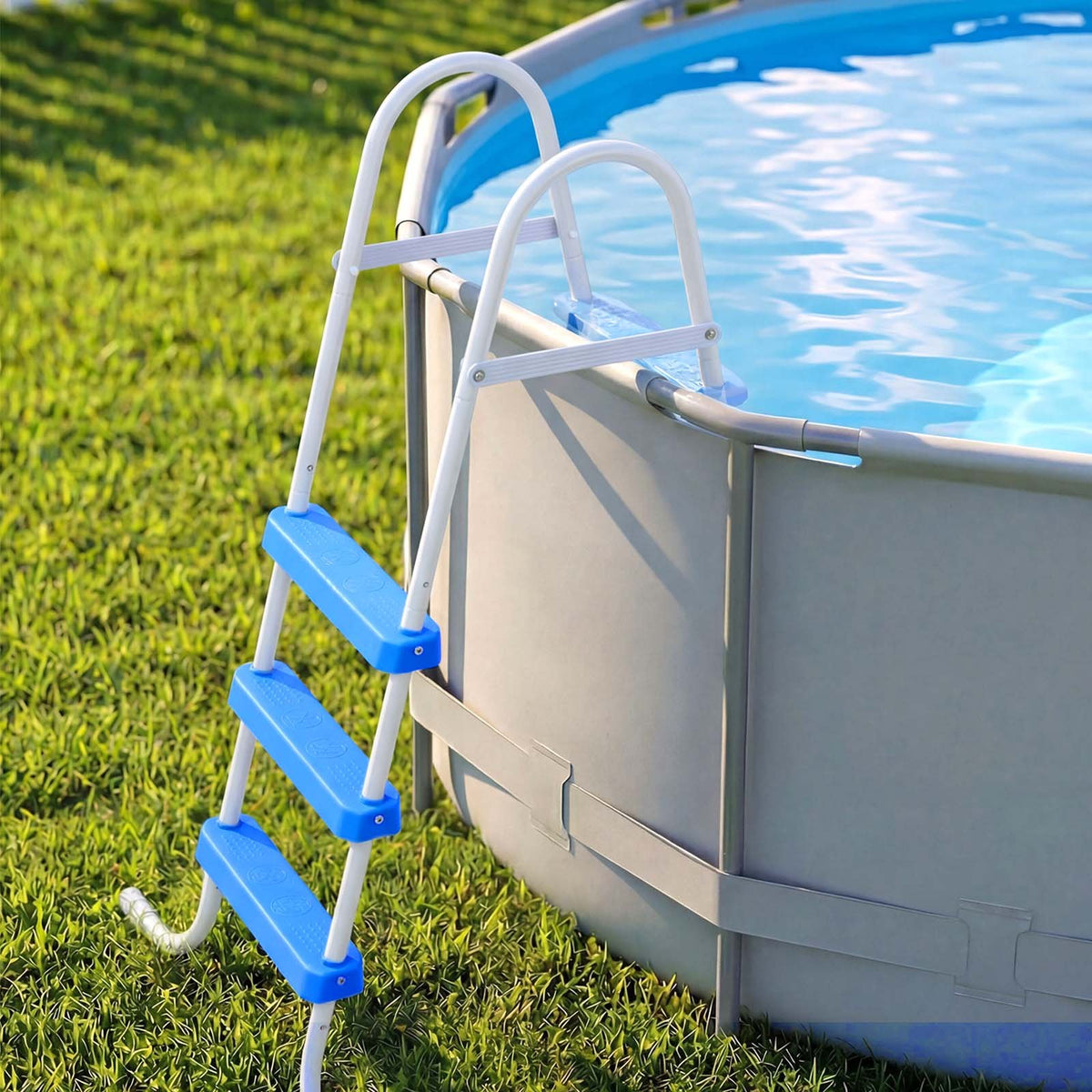 VEVOR Above Ground Pool Ladder, 3-Step Steel A-Frame Swimming Pool Stairs for 36 in High Wall, 300 lbs Capacity Entry/Exit Steps with Secure Non-Slip Sturdy Wide Step, Easy Setup, White & Blue - DSYCTTGKAXBSVQR02001V0 - view 9