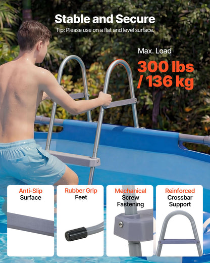 VEVOR Above Ground Pool Ladder, 4-Step Steel A-Frame Swimming Pool Stairs for 52 in High Wall, 300 lbs Capacity Entry/Exit Steps with Secure Non-Slip Sturdy Wide Step, Easy Setup Outdoor, Gray - DSYCTTGKAXHSF1RO7001V0 - view 4