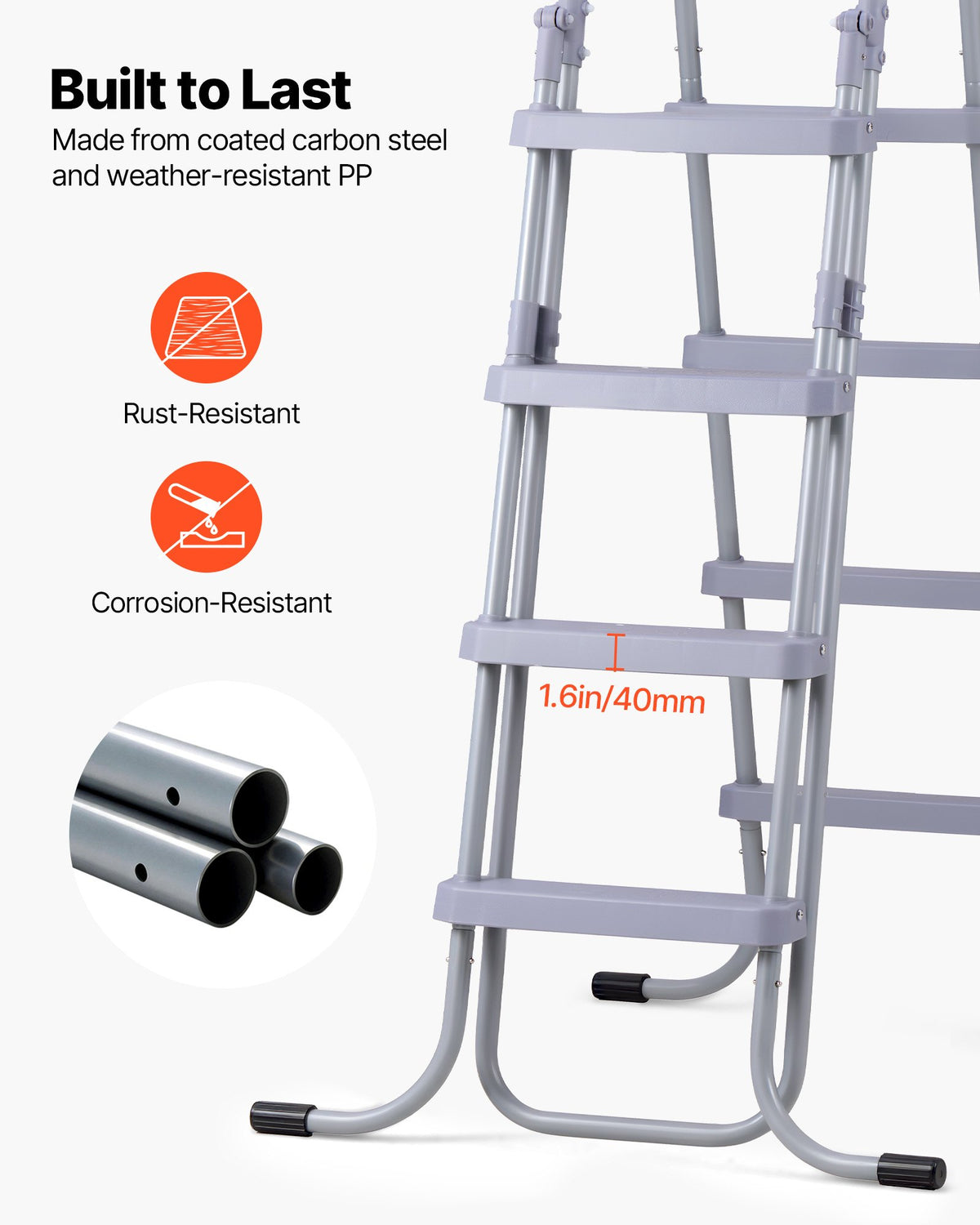 VEVOR Above Ground Pool Ladder, 4-Step Steel A-Frame Swimming Pool Stairs for 52 in High Wall, 300 lbs Capacity Entry/Exit Steps with Secure Non-Slip Sturdy Wide Step, Easy Setup Outdoor, Gray - DSYCTTGKAXHSF1RO7001V0 - view 5